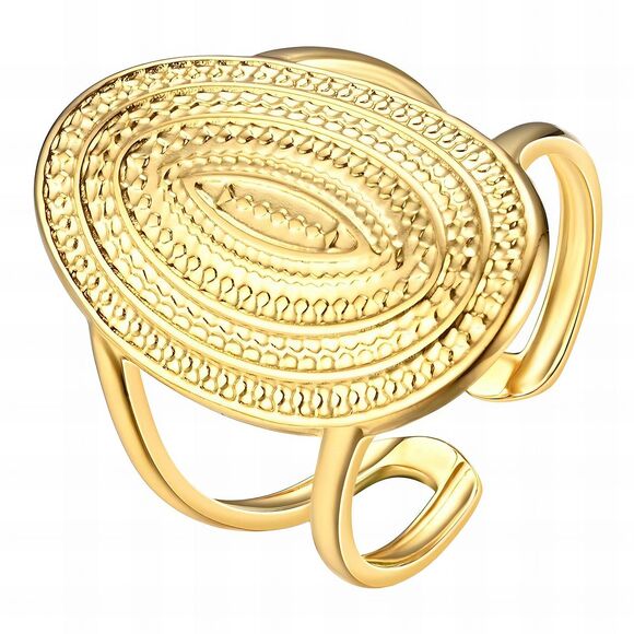18K Gold Plated Women's Finger Ring Textured Open Back Everyday Modern Fashion - Picture 1 of 9